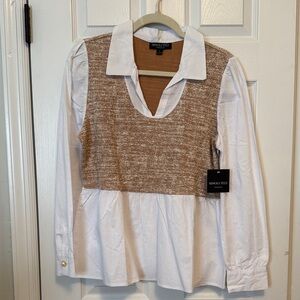 Absolutely Famous Top White and Brown Layered Blouse